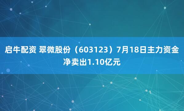 启牛配资 翠微股份（603123）7月18日主力资金净卖出1.10亿元