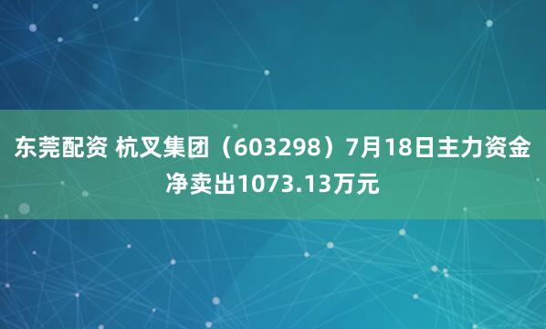 东莞配资 杭叉集团（603298）7月18日主力资金净卖出1073.13万元